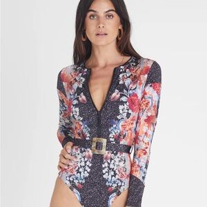 Aqua Blu Black Floral Swimsuit